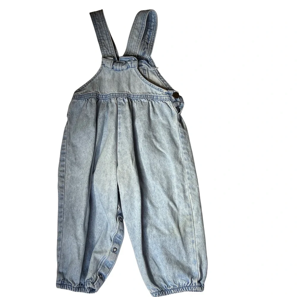 Vintage OshKosh Bgosh Denim Overalls Light Wash Acid Pink Label Bubble Leg‎ 3T
